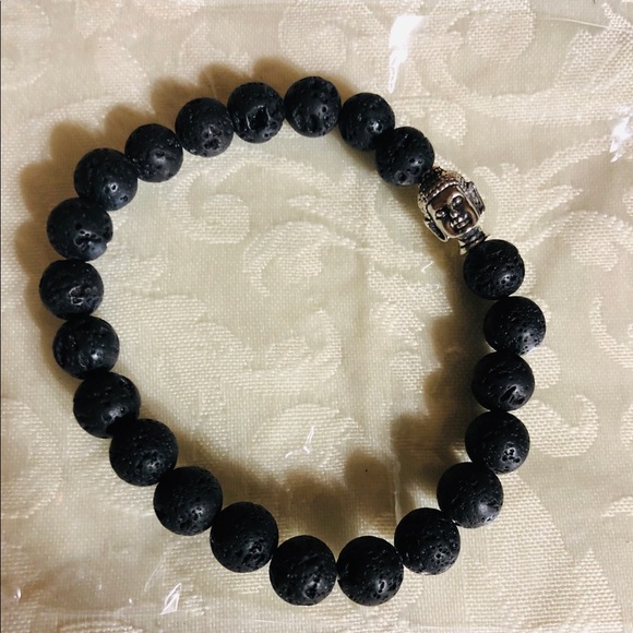 BUDDHA LAVA STONE BRACELET FOR WOMEN/MEN BLACK New - Picture 1 of 3